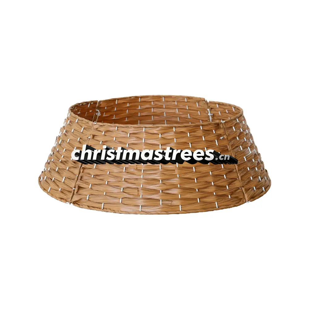 Natural Brown Wicker Christmas Tree Collar, Rustic Rattan Tree Base Ring S038
