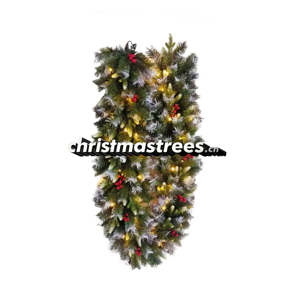 Pre-lit Snow Flocked Christmas Garland with Red Berries, LED Lights, Artificial Pine G014