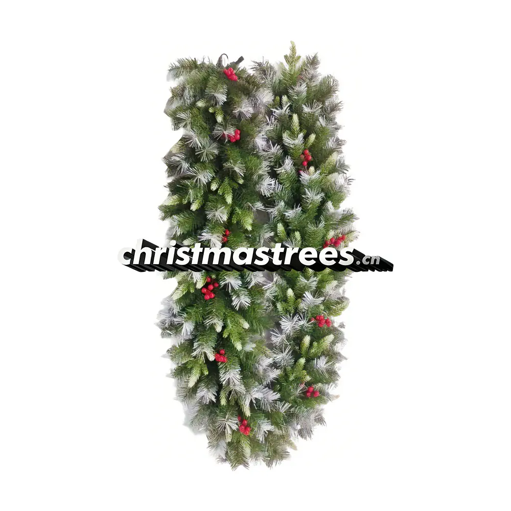 Flocked Christmas Pine Garland with Red Berries, Unlit, Snowy Artificial Greenery G015