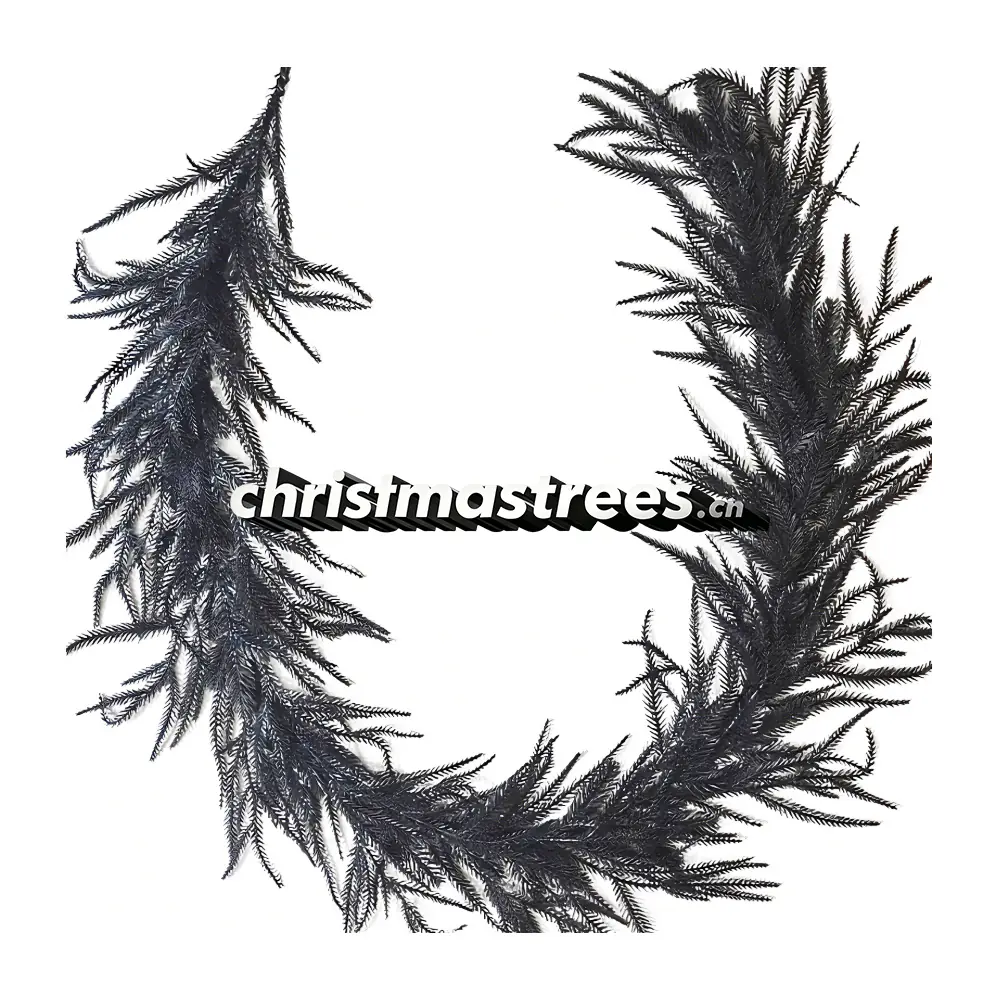 Black Artificial Pine Christmas Garland, Gothic Holiday Decor, Unlit Dark Greenery G021