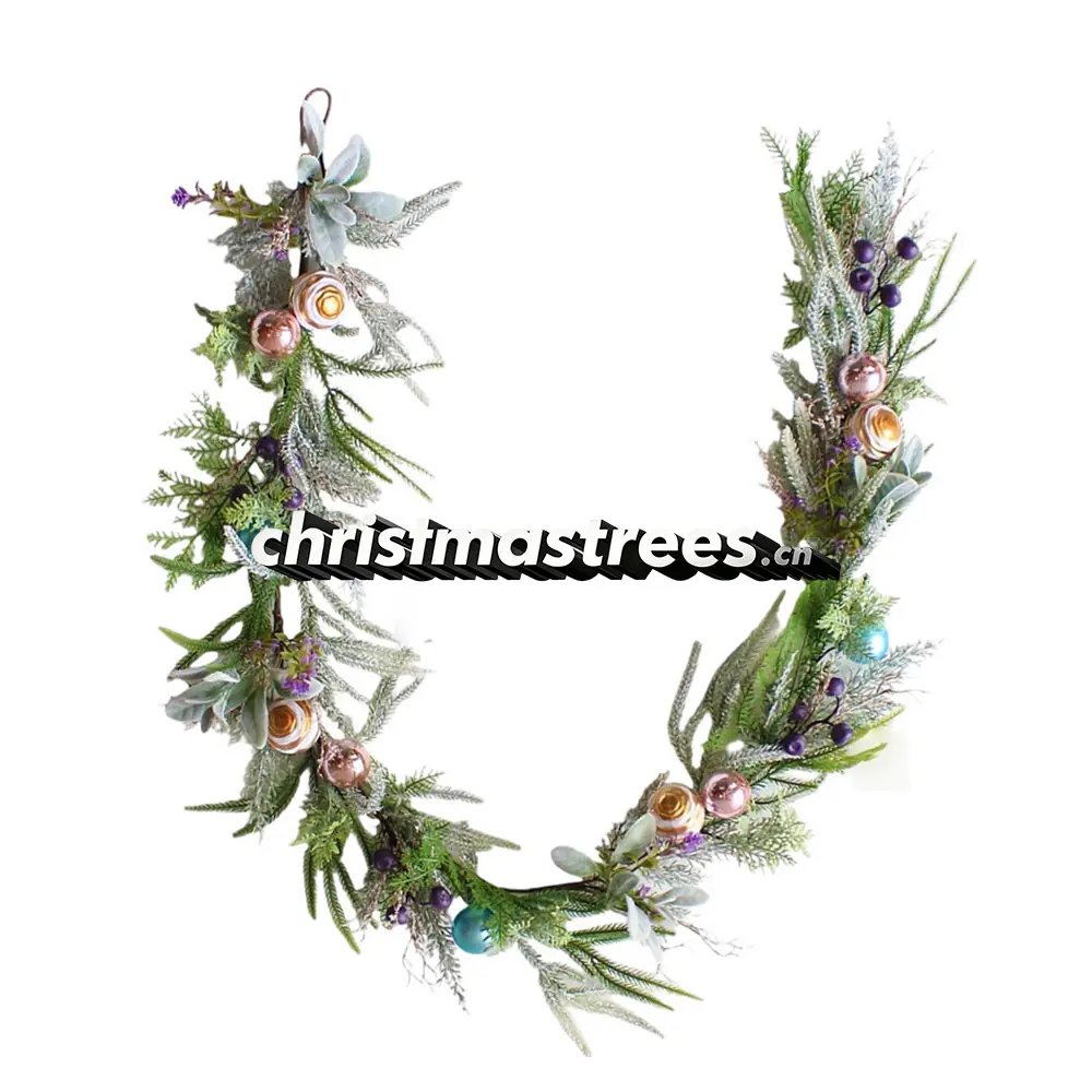 Pastel Christmas Garland with Soft Ornaments, Boho Winter Holiday Greenery G032