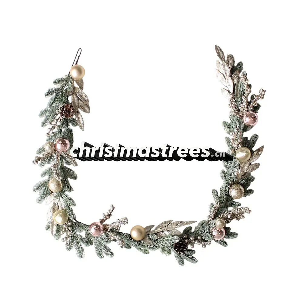 Silver & Pearl Christmas Garland with Frosted Pinecones, Elegant Mantel Decor G033