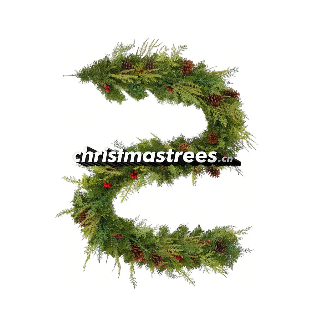Woodland Christmas Garland with Red Berries & Pinecones, Rustic Greenery G042