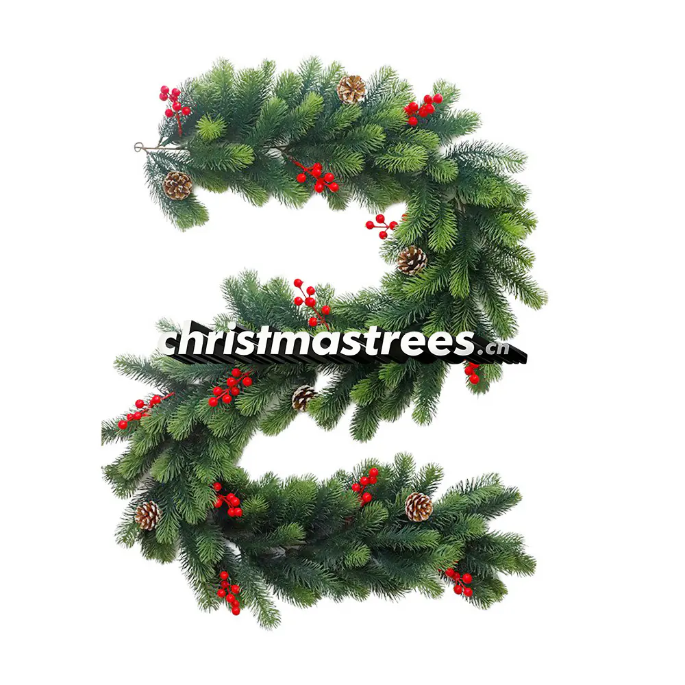 Decorated Christmas Pine Garland with Red Berries & Pinecones, Unlit G044