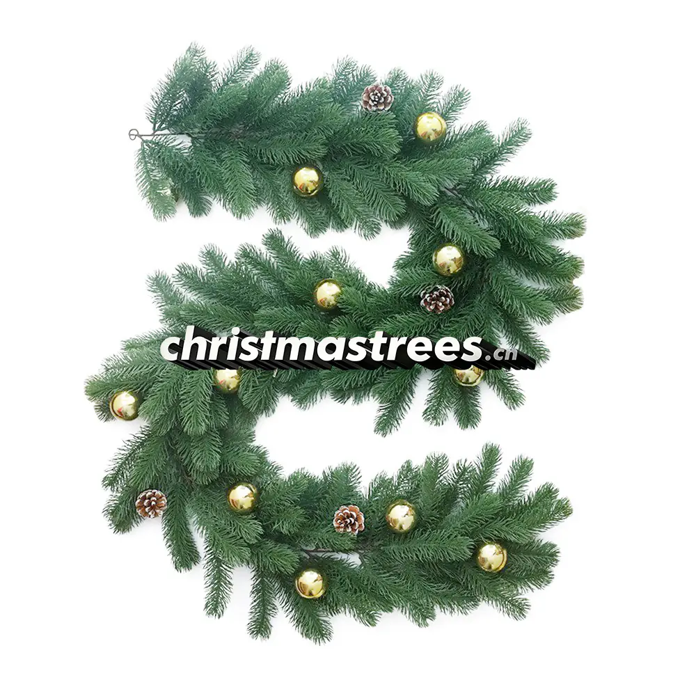 Gold Ornament Christmas Garland with Pinecones, Elegant Holiday Greenery G045