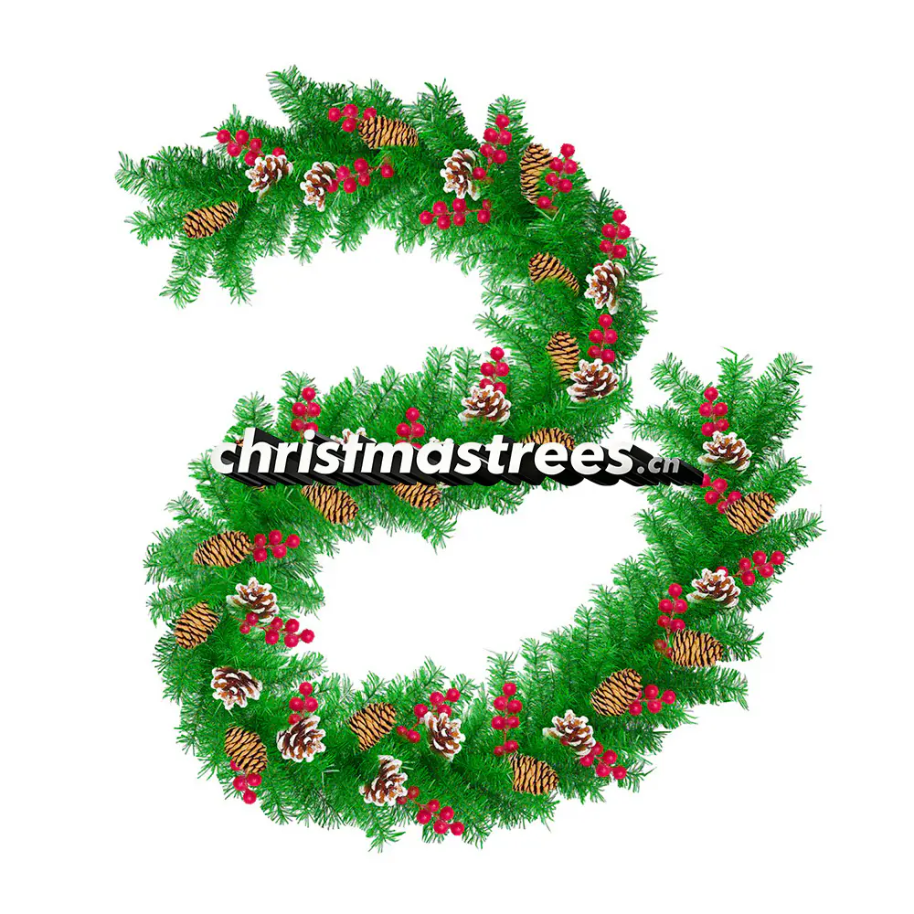 Christmas Pine Garland with Red Berries and Pinecones, Unlit, Rustic Holiday Decor G046