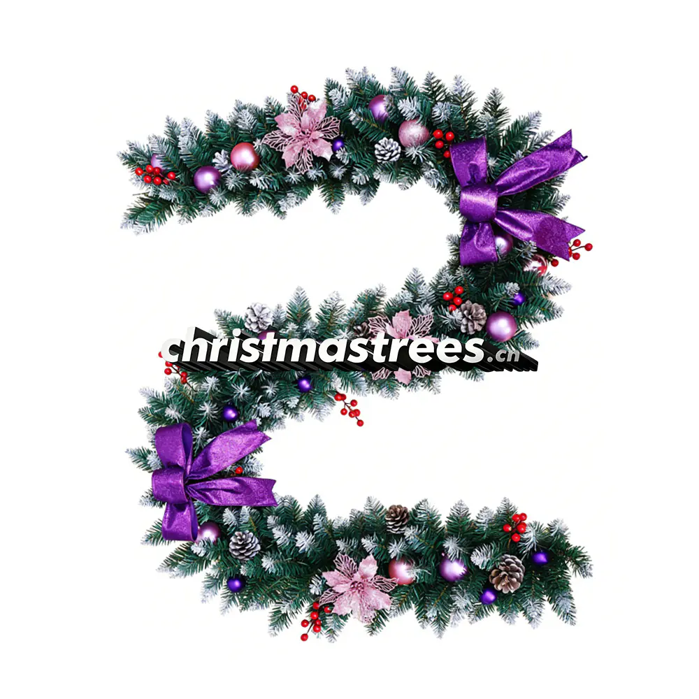 Purple & Pink Christmas Garland with Bows and Flowers, Elegant Holiday Decor G051