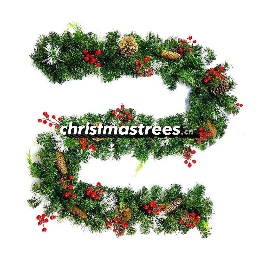 Woodland Christmas Garland with Pinecones and Red Berries, Natural Rustic Style G054