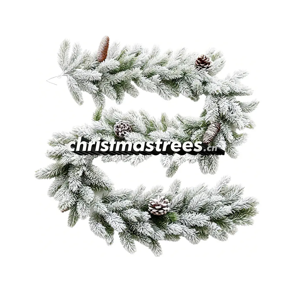 Flocked Snowy Christmas Garland with Pinecones, Winter Wonderland Greenery G058