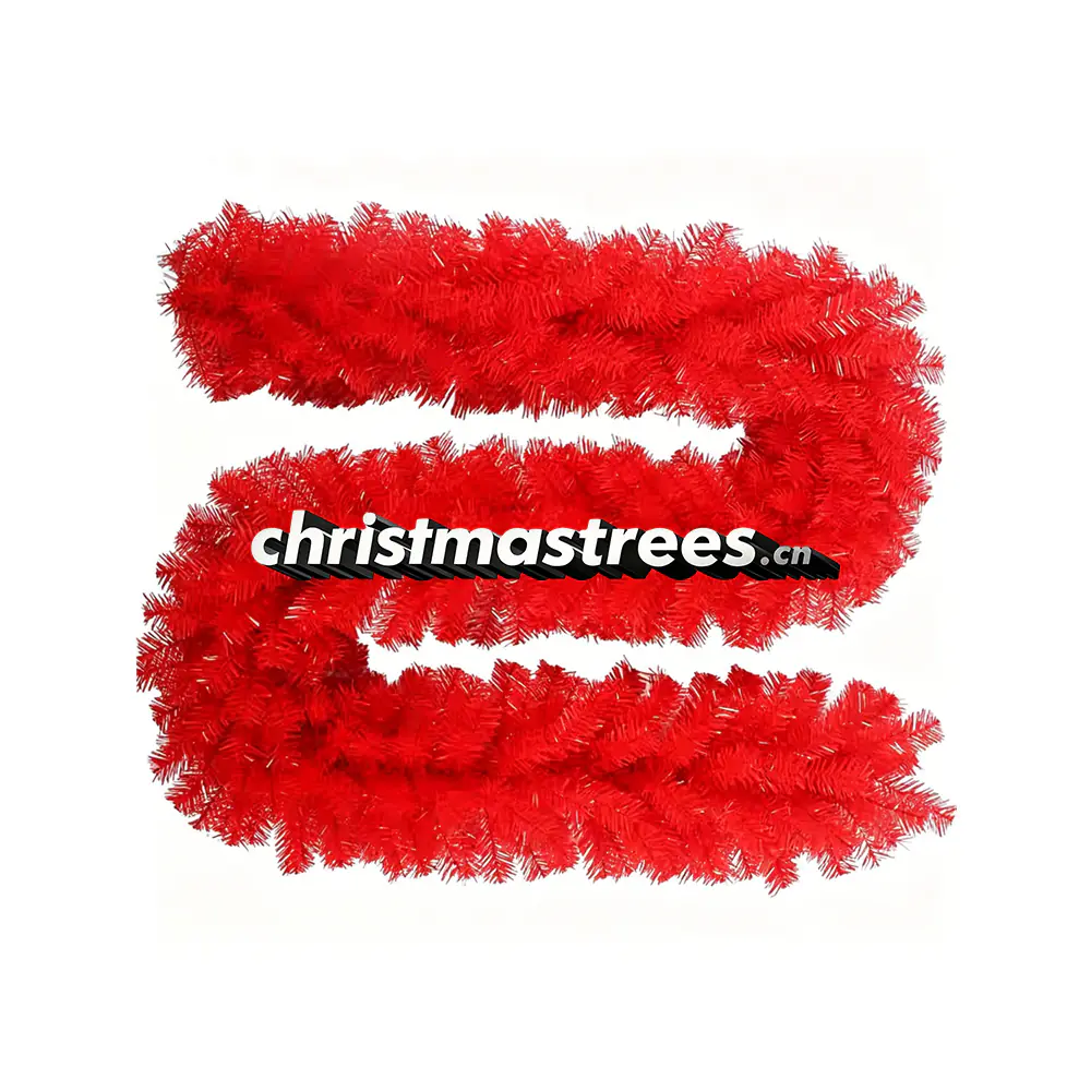 Solid Red Christmas Pine Garland, Unlit, Bold Holiday Decor G071