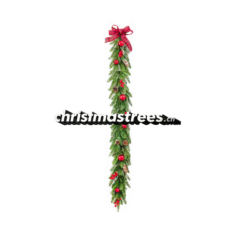 Christmas Pine Swag with Red Berries & Bow, Unlit, Door/Wall Hanging Decor G079