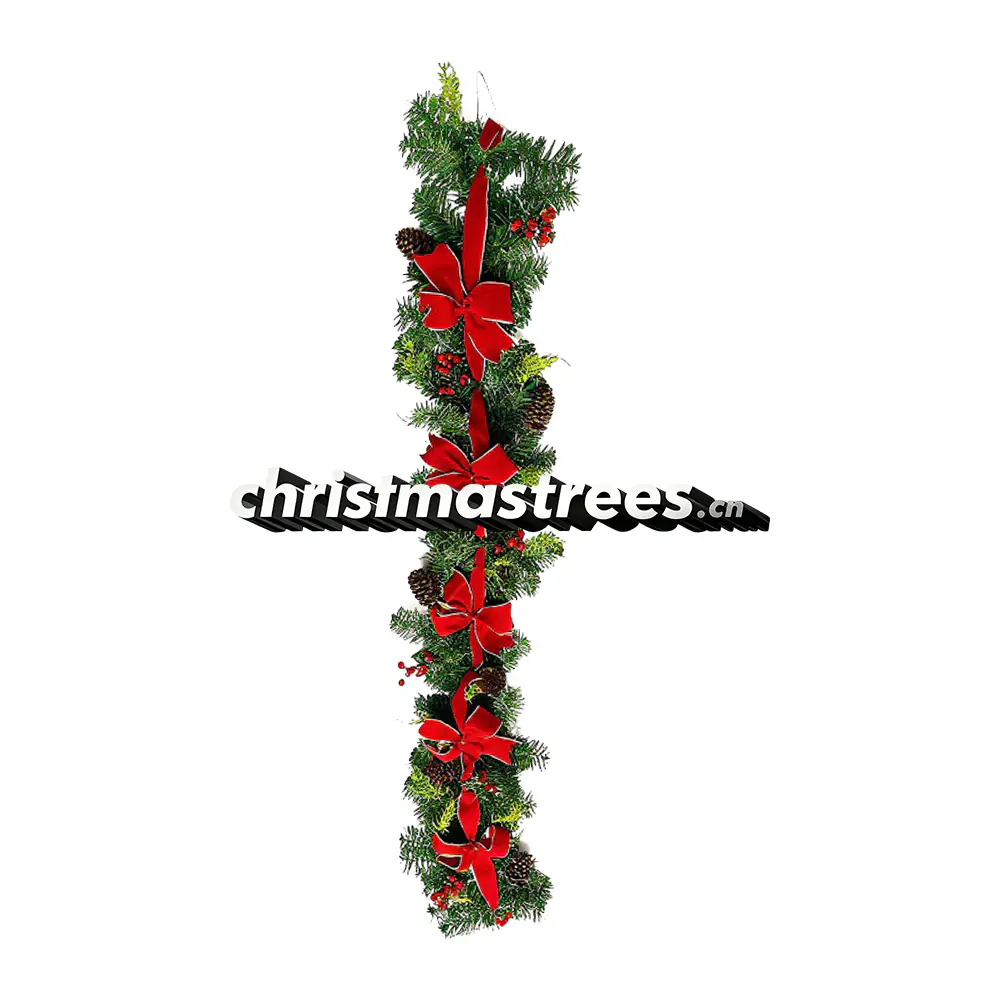 Decorated Christmas Swag with Poinsettias & Red Berries, Festive Hanging G080