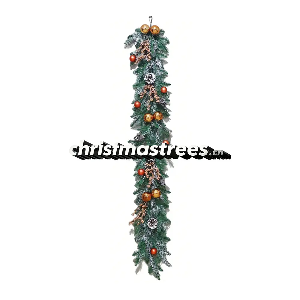 Flocked Christmas Swag with Gold Ornaments & Pinecones, Winter Door Decor G081