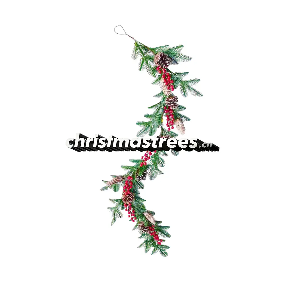 Christmas Pine Garland with Red Berries & Pinecones, Rustic Farmhouse Decor G085