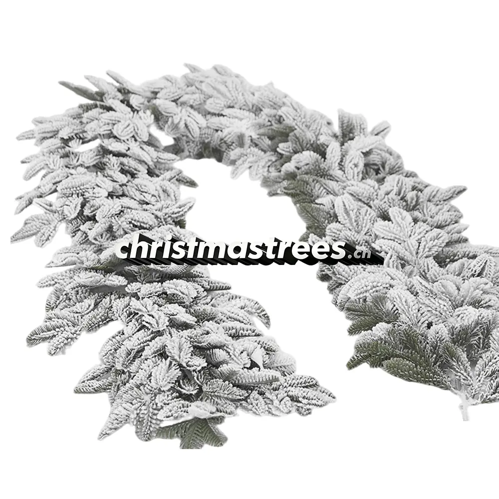 All-White Flocked Christmas Pine Garland, Snowy Winter Wonderland Decor G091