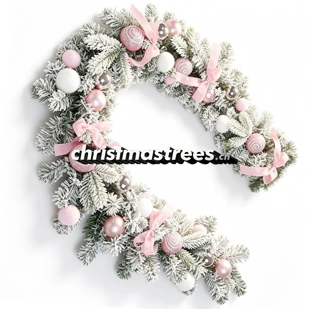 Pink & White Christmas Garland with Ornaments & Bows, Elegant Pastel Holiday Decor G099