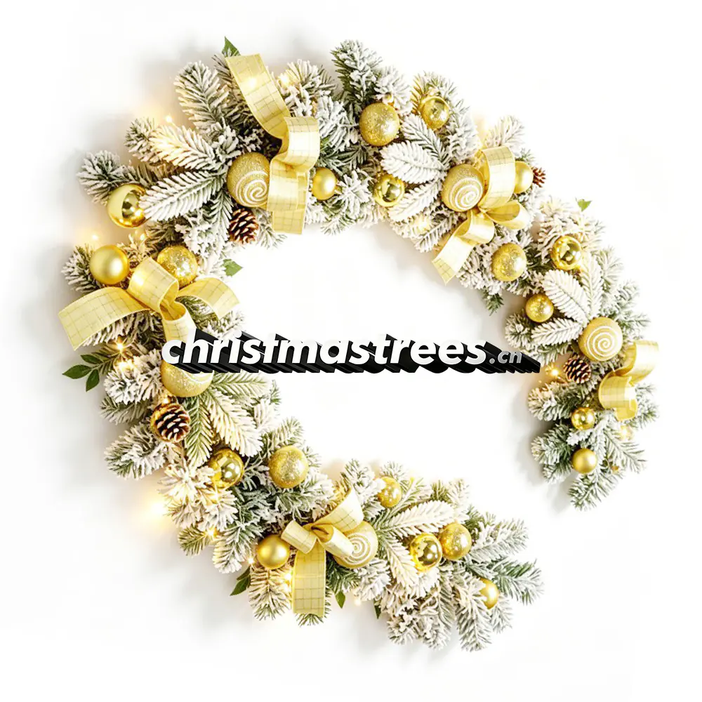 Pre-lit Gold Christmas Garland with Ornaments & Bows, Warm White LED Lights, Elegant G100
