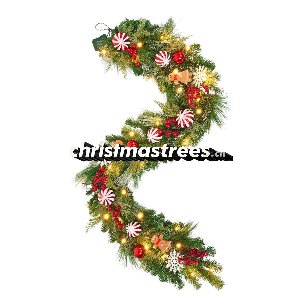 Pre-lit Multicolor Christmas Garland with Poinsettias & Ornaments, Festive LED Lights G104