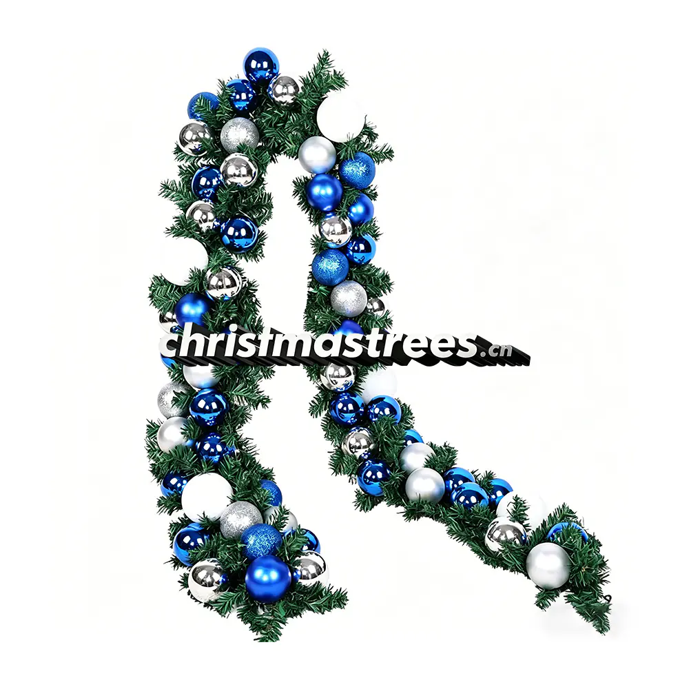 Blue and Silver Christmas Garland with Ornaments, Cool Tone Holiday Decor G107