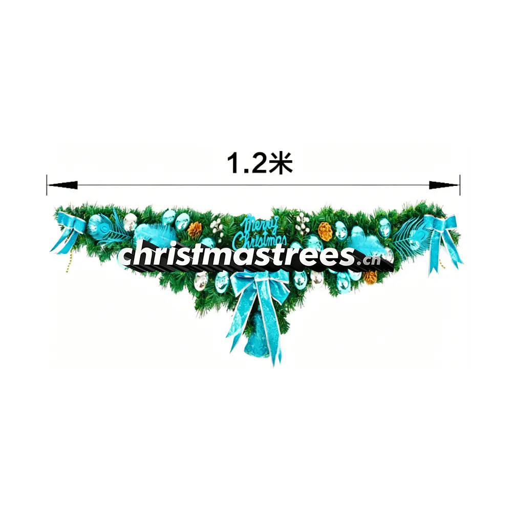 1.2m Turquoise Christmas Mantel Garland with Bows and Ornaments, Unlit G108