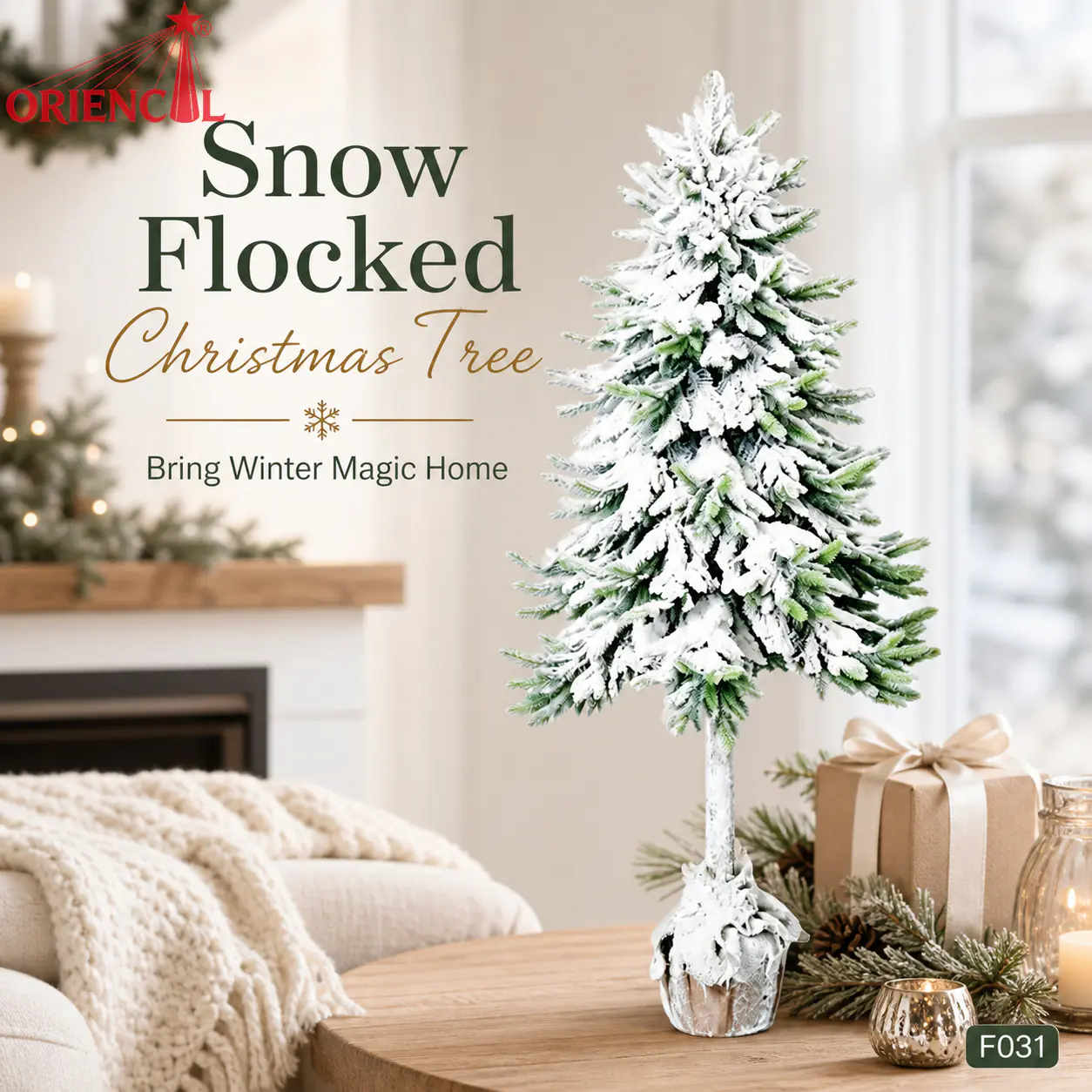 White Flocked Potted Christmas Tree - Slim Artificial Pine with Snow, for Indoor & Outdoor Use F031