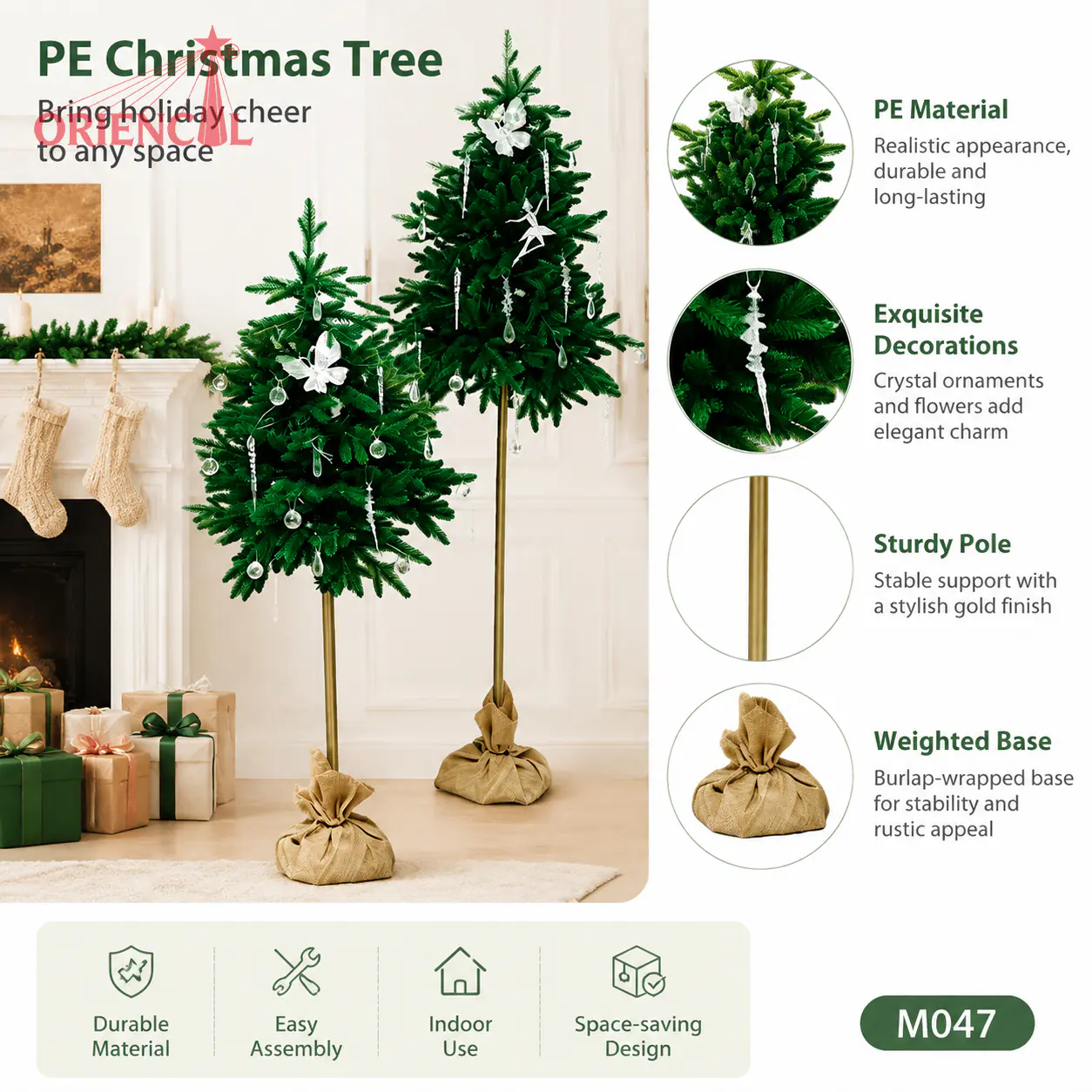 Set of 2 Small Artificial Christmas Trees in Burlap Base, with Butterflies & Hanging Ornaments M047