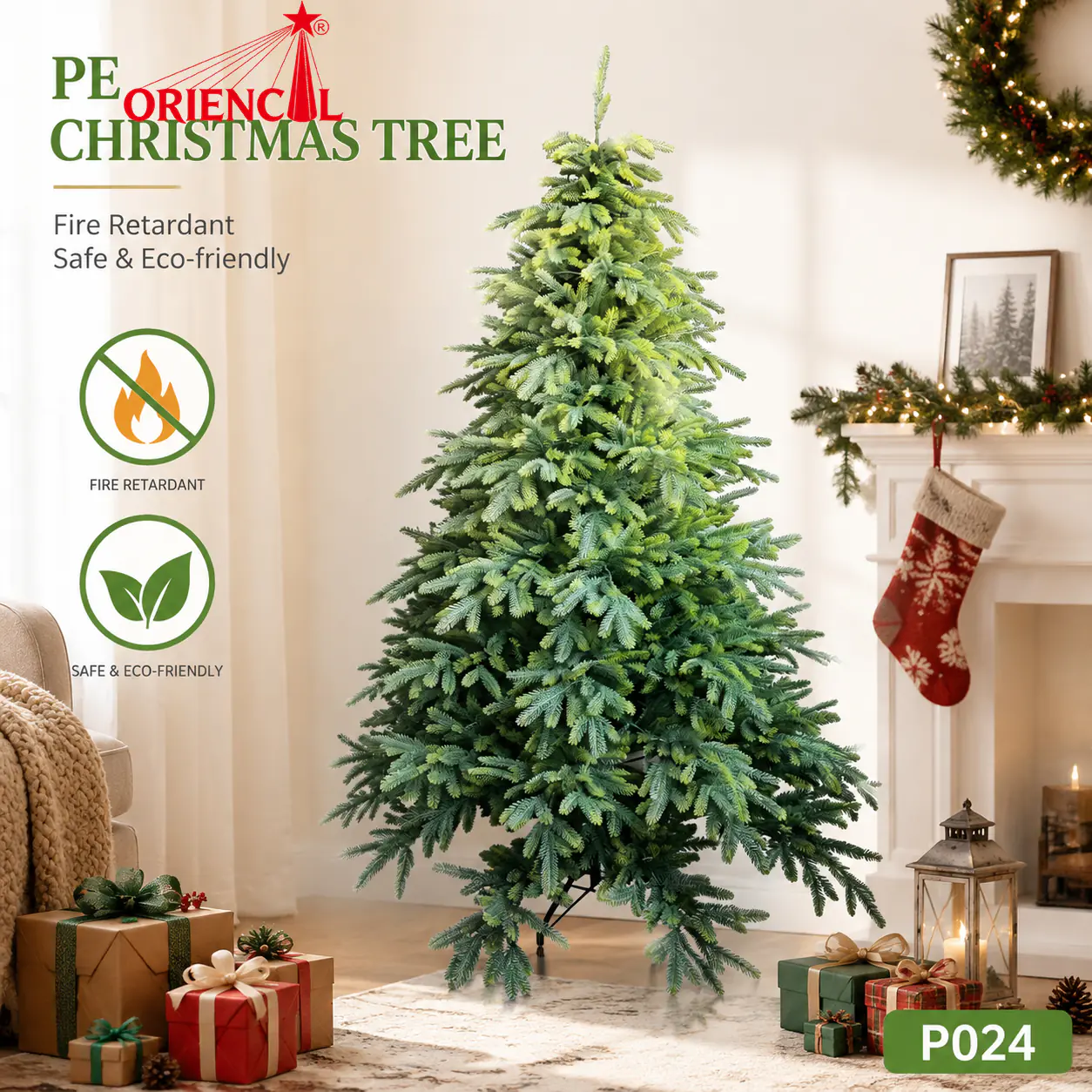 All-PE Light Green Artificial Christmas Tree, Frosted Fir, Unlit for Pastel Holiday Decor P024