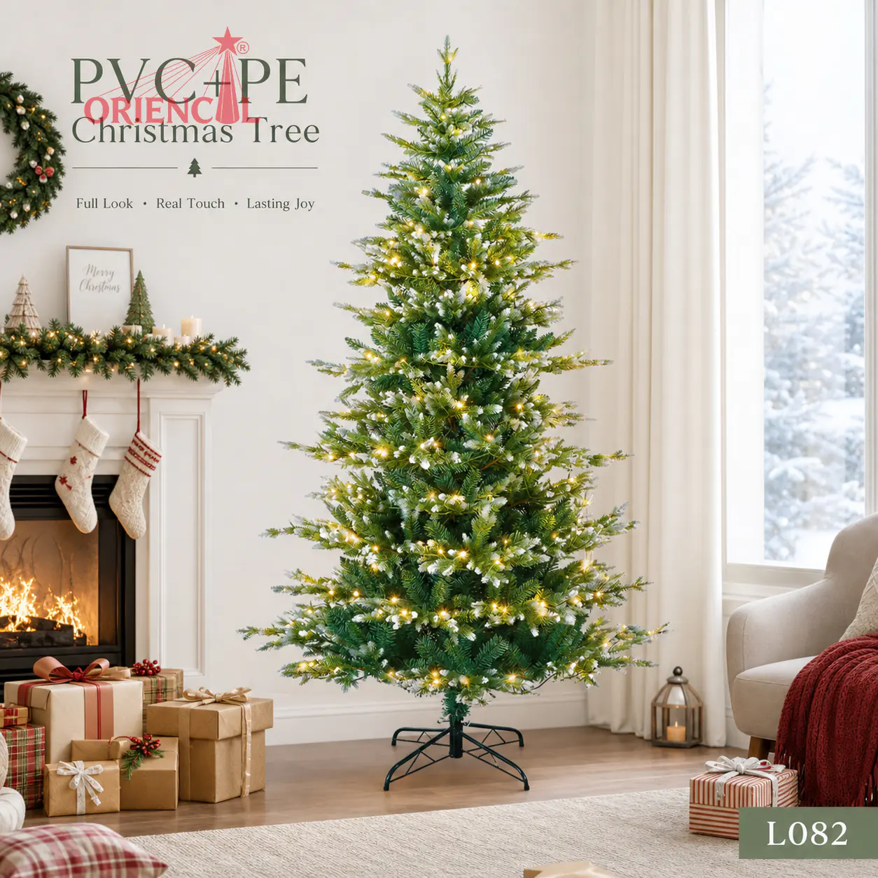 Pre-lit Natural Fir Artificial Christmas Tree with Warm White Lights, Slim Tall Design L082