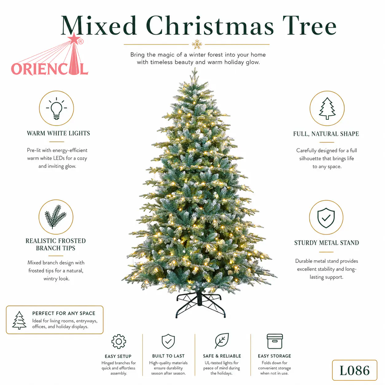 Pre-lit Frosted Blue-Green Artificial Christmas Tree with Warm White Lights L086