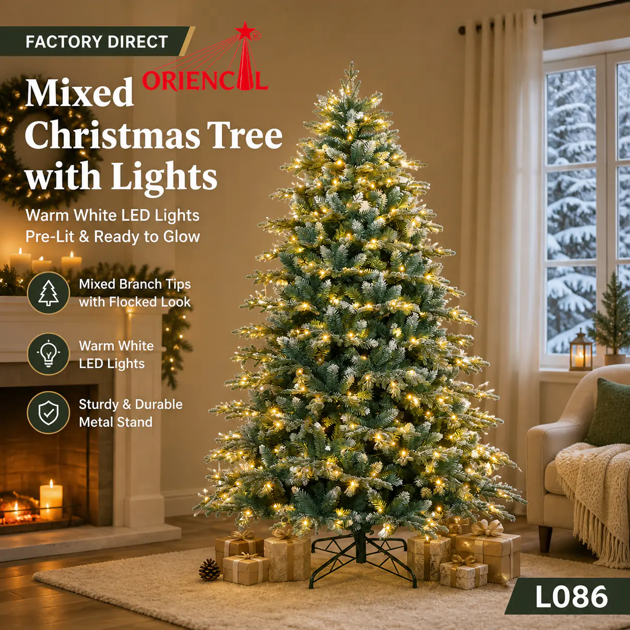 Pre-lit Frosted Blue-Green Artificial Christmas Tree with Warm White Lights L086