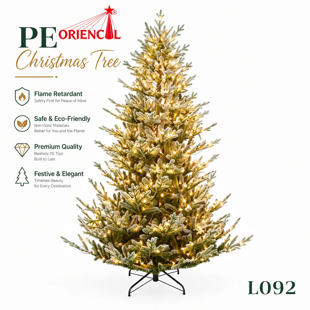 Pre-Lit Flocked Artificial Christmas Tree, Warm White LED Lights, Full Snowy Pine for Holiday Decor L092