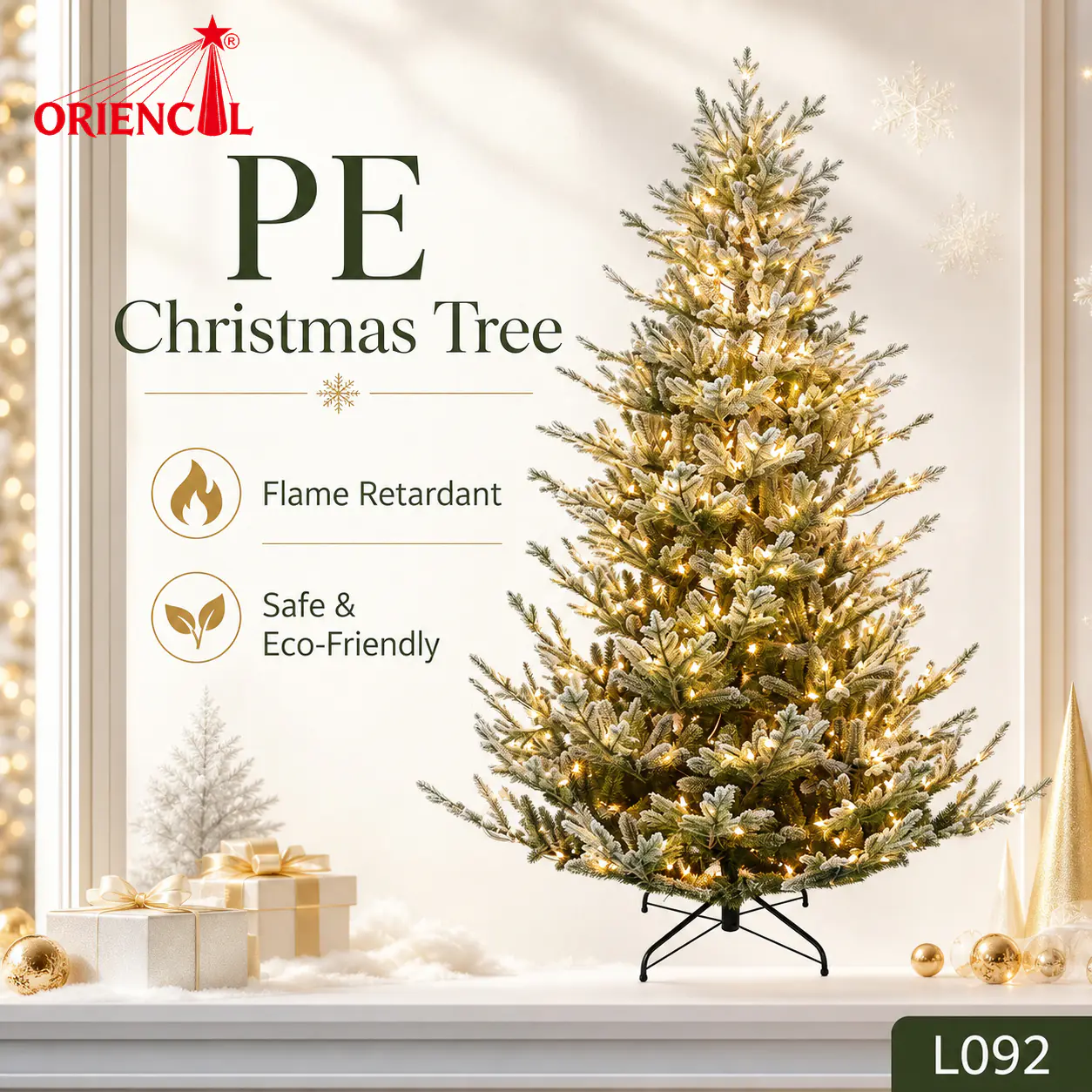 Pre-Lit Flocked Artificial Christmas Tree, Warm White LED Lights, Full Snowy Pine for Holiday Decor L092
