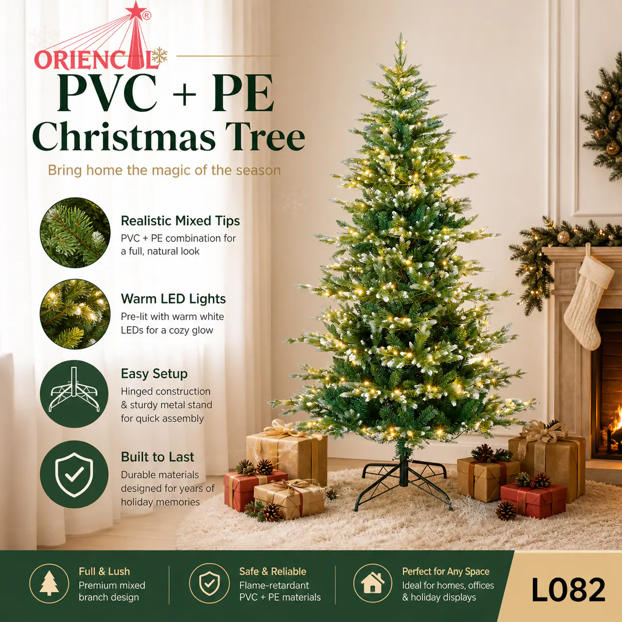 Pre-lit Natural Fir Artificial Christmas Tree with Warm White Lights, Slim Tall Design L082